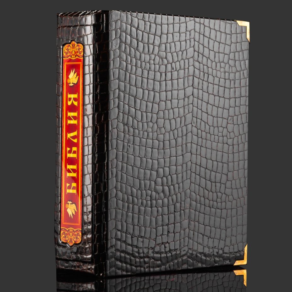 Книга в кожаном переплете "Библия. Книги Священного писания Ветхого и Нового завета", бумага, кожаный переплет, художественные накладки, обрез с золочением, в кожаном футляре с художественными накладками, бархатным ложементом и в бархатной подарочной упаковке