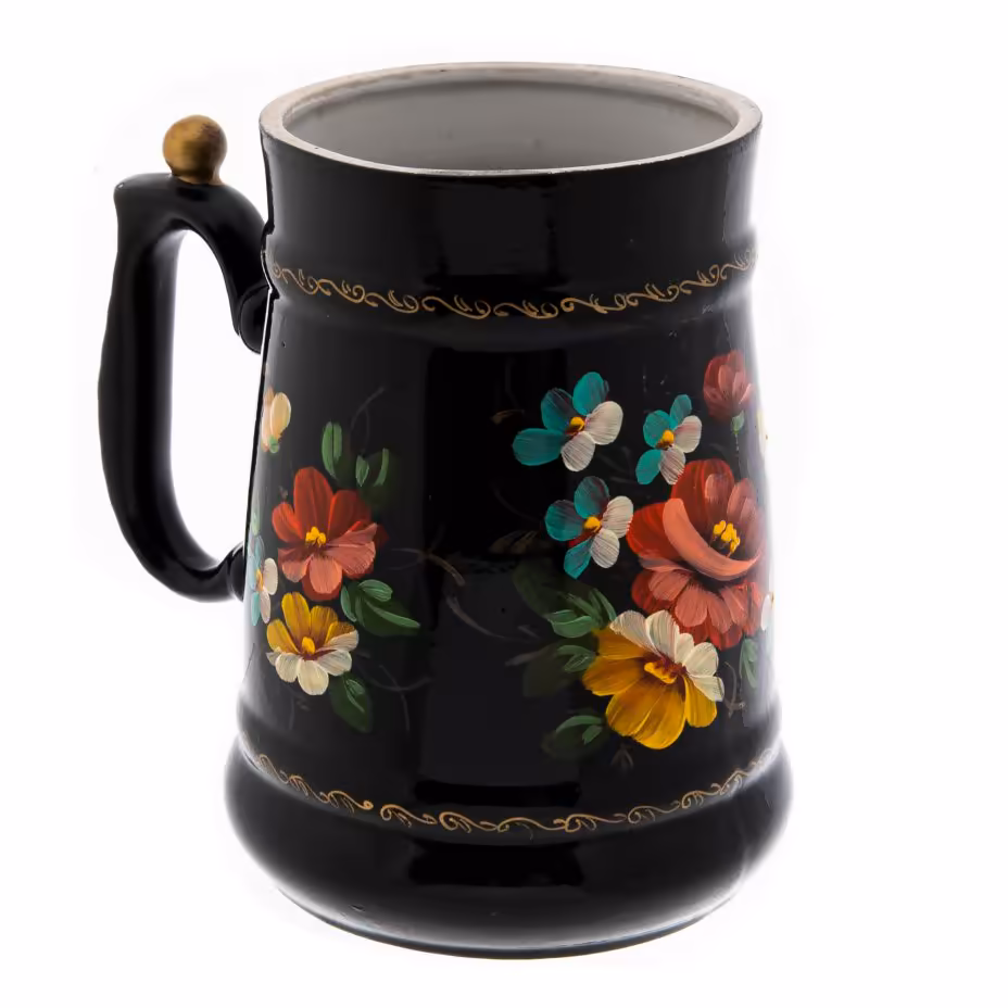 Кружка пивная с цветочным декором, фаянс, крытье, роспись, СССР, 1970-1980 гг.