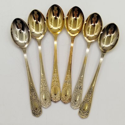 Набор чайных ложек на 6 персон, мНЦ (медь-никель-цинк), золочение, Кольчугинский завод цветных металлов, СССР, 1980-1990 гг.