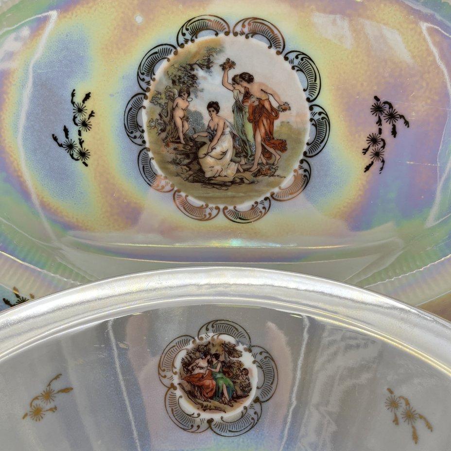 Набор сервировочный "Мадонна" (2 салатника и блюдо), фарфор, люстр, деколь, золочение, Weisswasser Porzellan, ГДР, 1970-1990 гг.