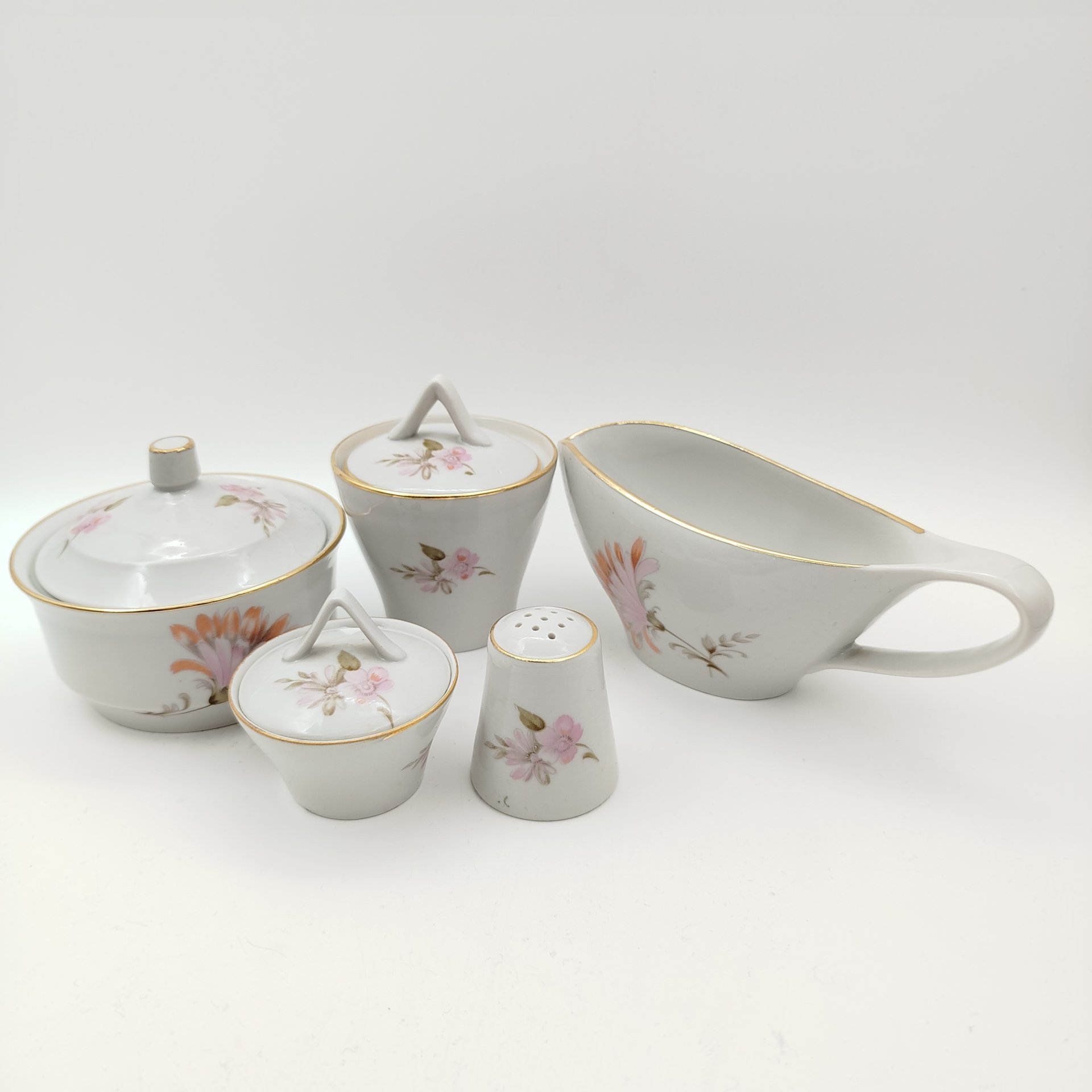 Набор сервировочный "Астры" (7 предметов), фарфор, деколь, золочение, Дулевский фарфоровый завод (Дулёво), СССР, 1968-1991 гг.