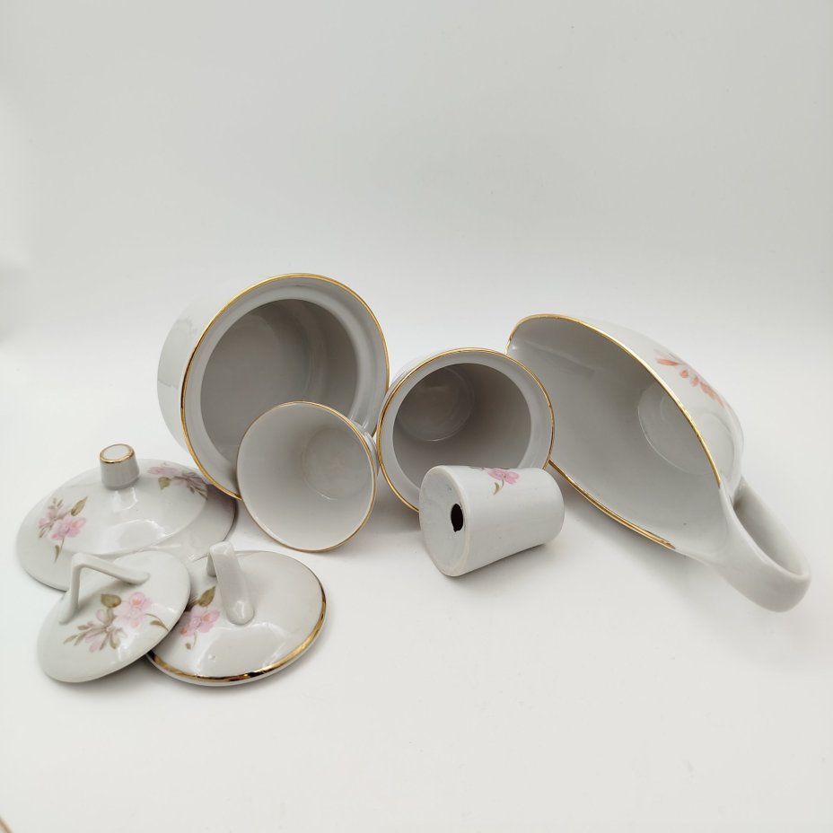 Набор сервировочный "Астры" (7 предметов), фарфор, деколь, золочение, Дулевский фарфоровый завод (Дулёво), СССР, 1968-1991 гг.