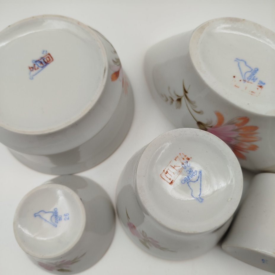 Набор сервировочный "Астры" (7 предметов), фарфор, деколь, золочение, Дулевский фарфоровый завод (Дулёво), СССР, 1968-1991 гг.