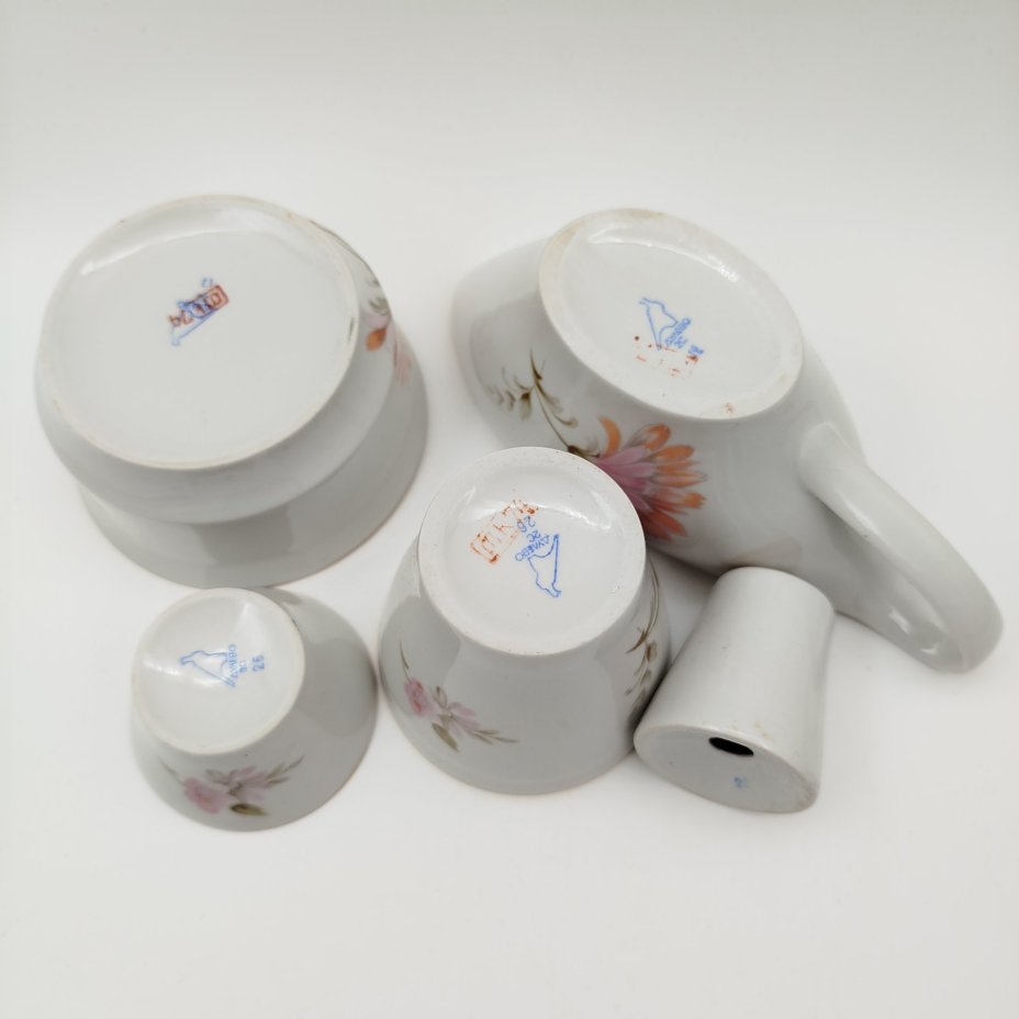 Набор сервировочный "Астры" (7 предметов), фарфор, деколь, золочение, Дулевский фарфоровый завод (Дулёво), СССР, 1968-1991 гг.