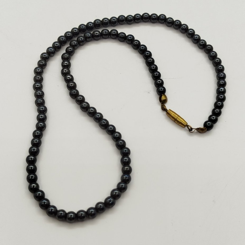 Бусы с бусинами круглой формы, гематит, металл