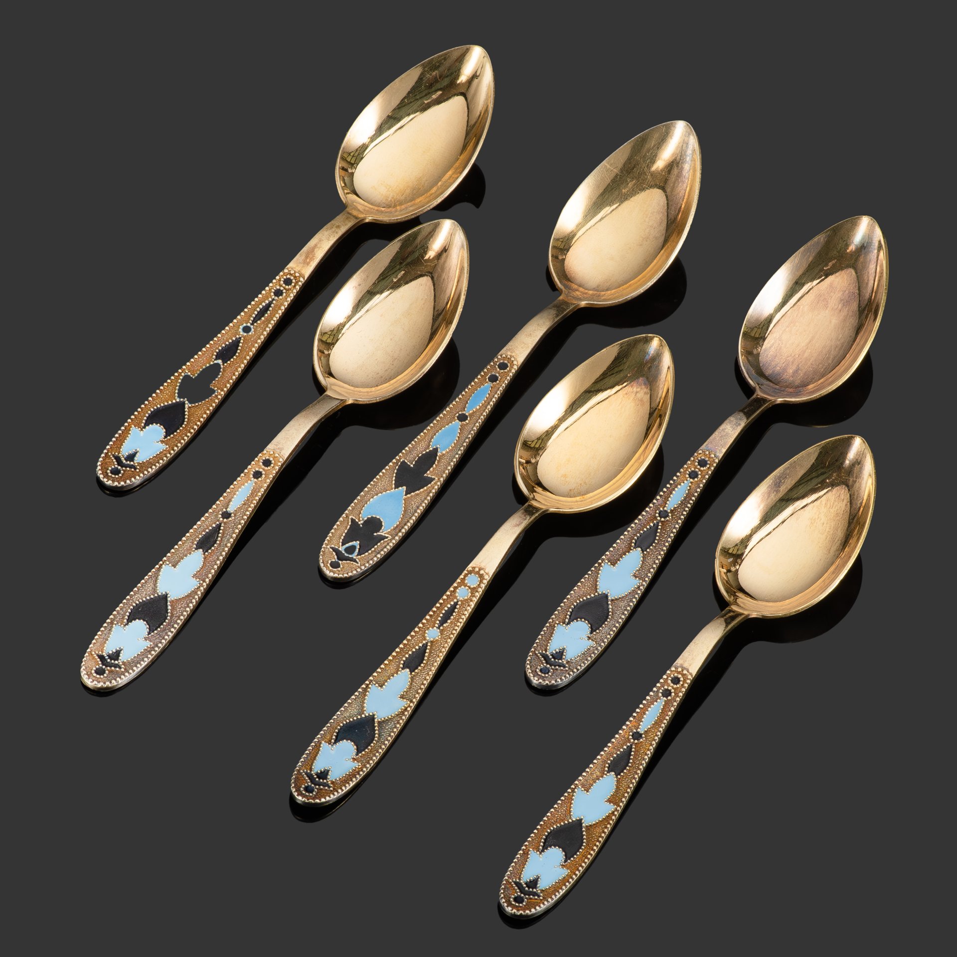 Набор из 6 чайных ложек в футляре, Ленинградская ювелирно-часовая фабрика