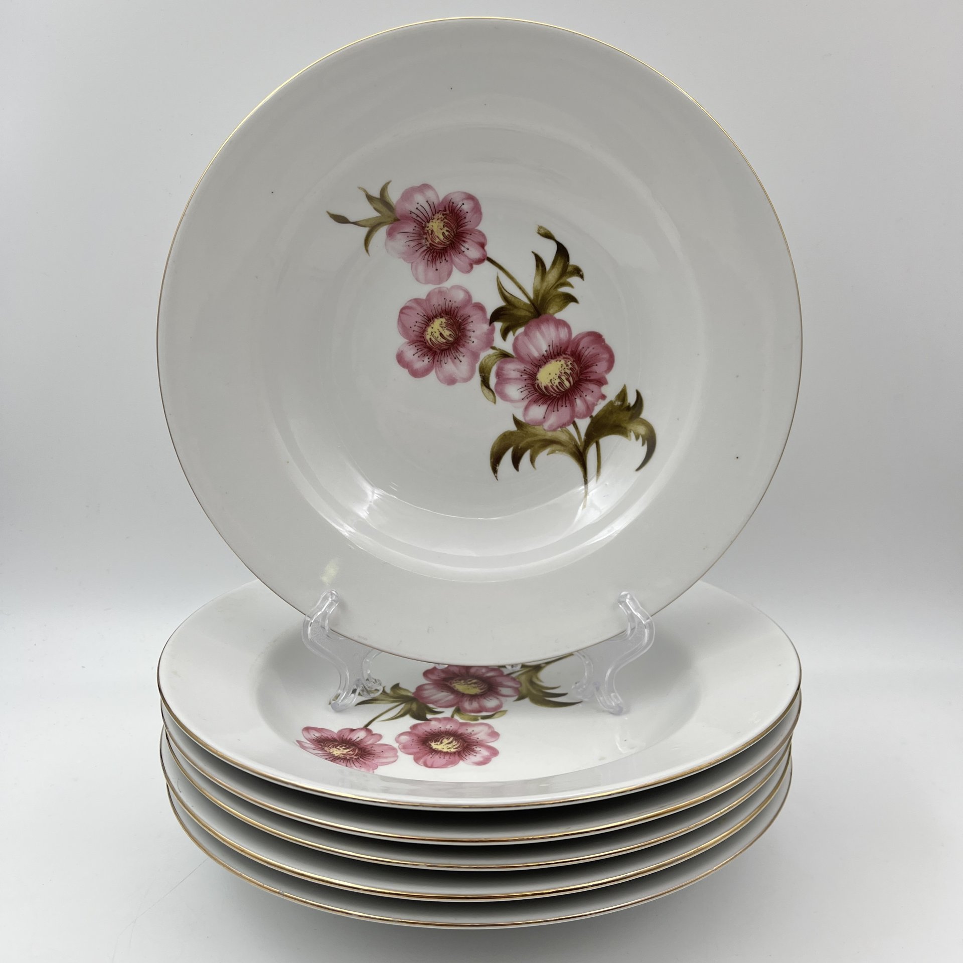 Набор суповых (глубоких) тарелок с цветочным декором на 6 персон