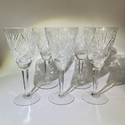 Набор из 5 бокалов с резным геометрическим декором, хрусталь, алмазная грань, Россия, 1990-2000 гг.