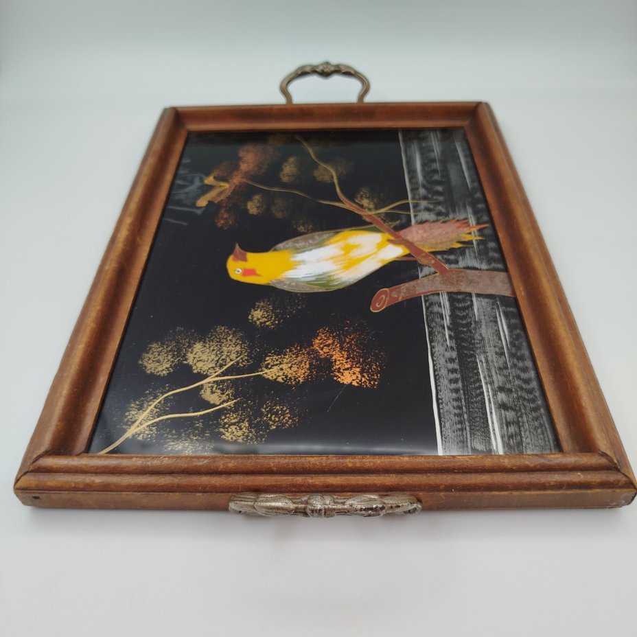 Поднос прямоугольной формы  с витыми ручками "Райская птица"