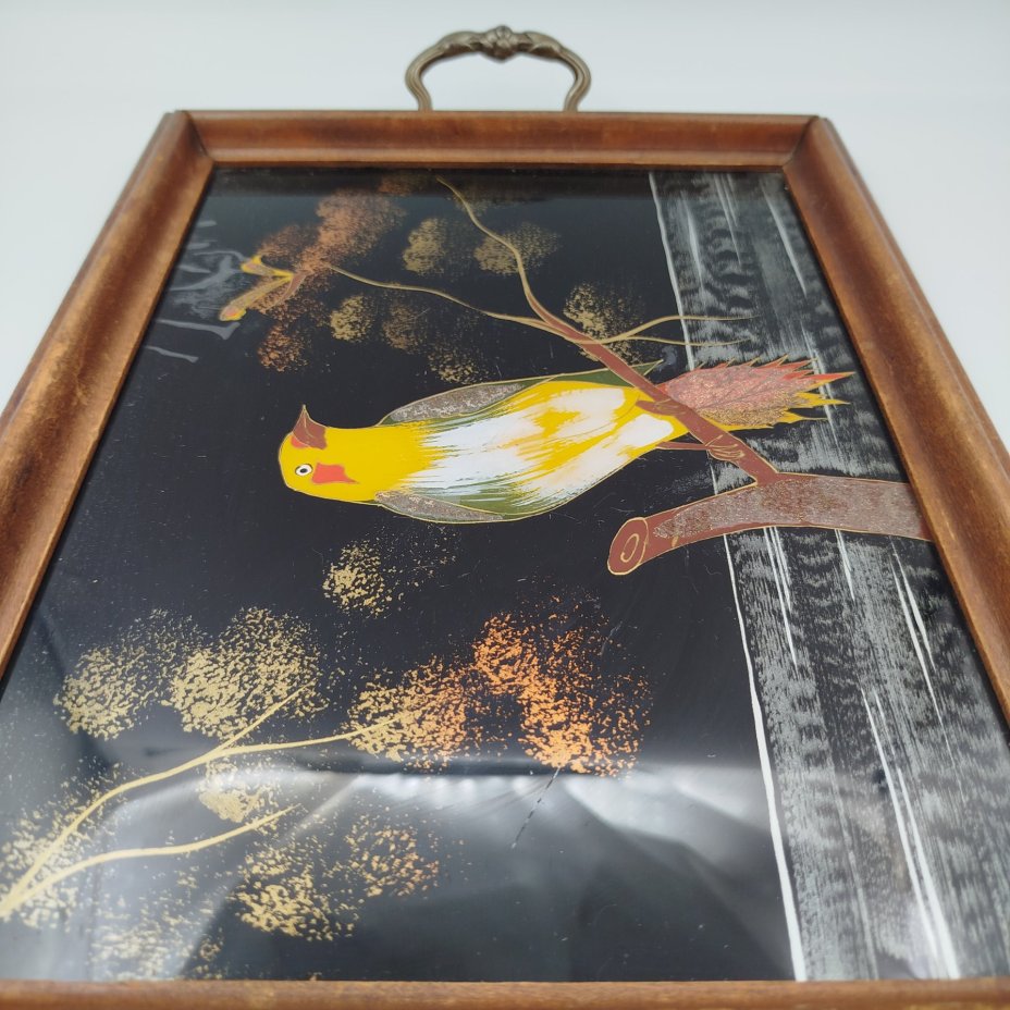 Поднос прямоугольной формы  с витыми ручками "Райская птица"