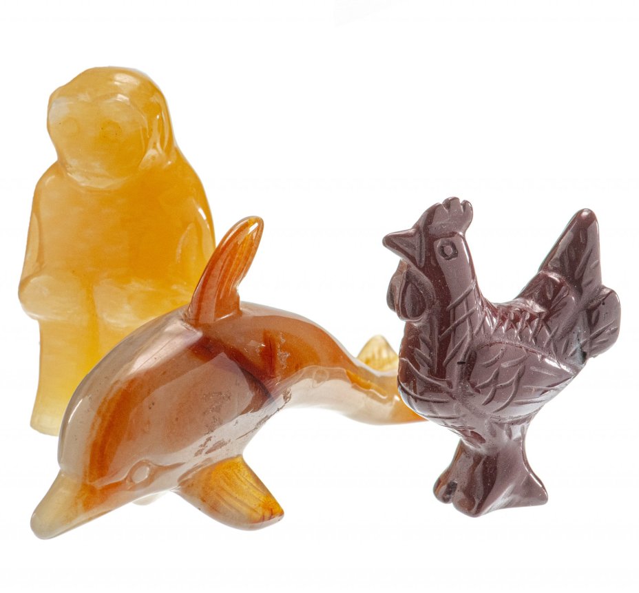 Набор из трех камнерезных фигур (обезьяна, дельфин, петух), Россия, 2010-2015 гг.