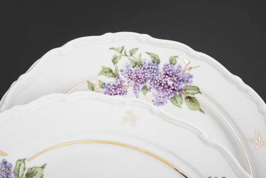 Набор десертных тарелок с цветочным декором "Сирень" на 6 персон, Дулевский фарфоровый завод (Дулёво)