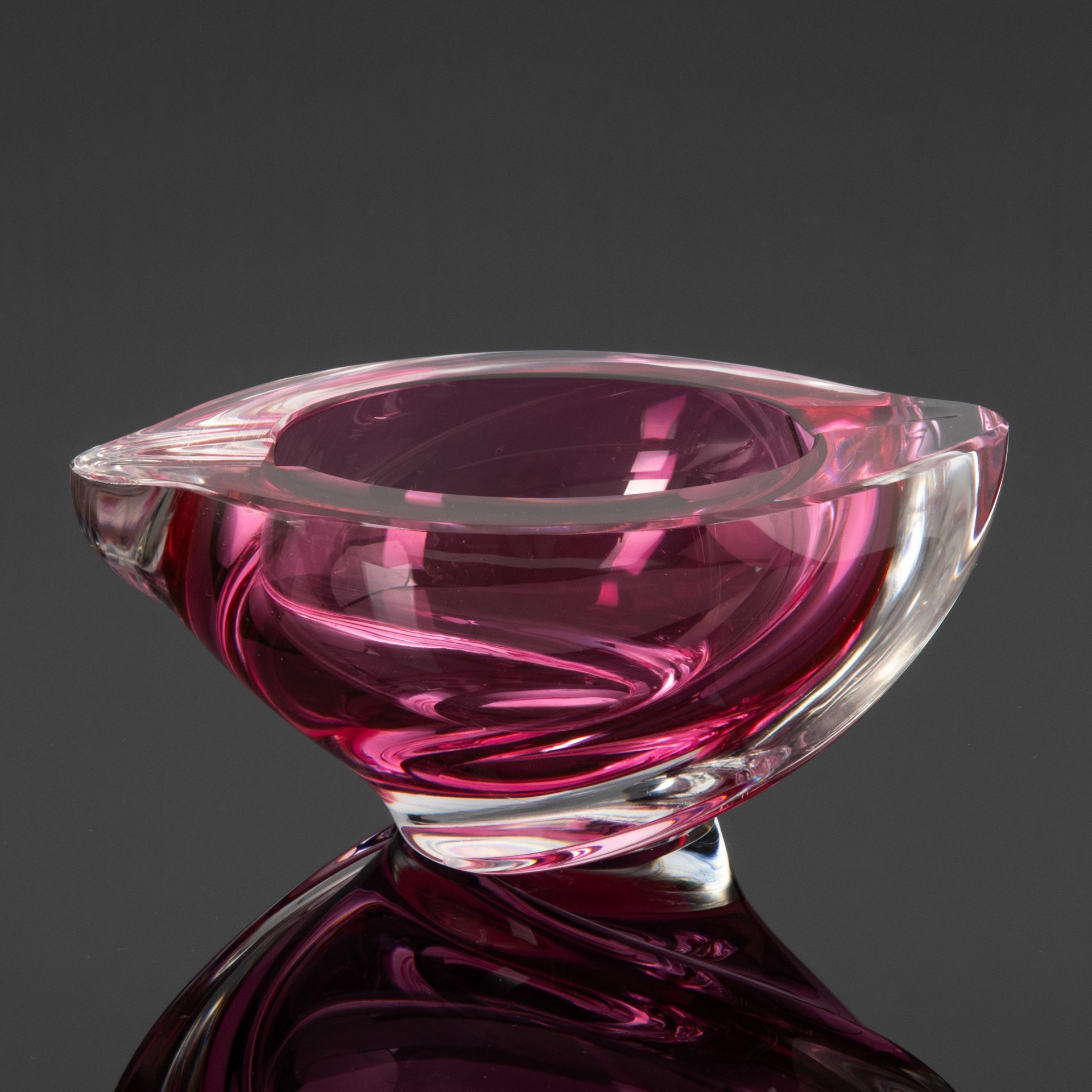 Массивная розовая пепельница, хрусталь, Val Saint Lambert, Бельгия, 1950-1960 гг., Val Saint Lambert