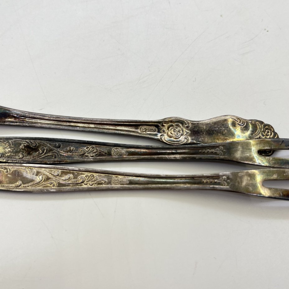 Набор из 3 вилок для лимона, мельхиор (медь-никель), Кольчугинский завод цветных металлов, 1960-1980 гг.