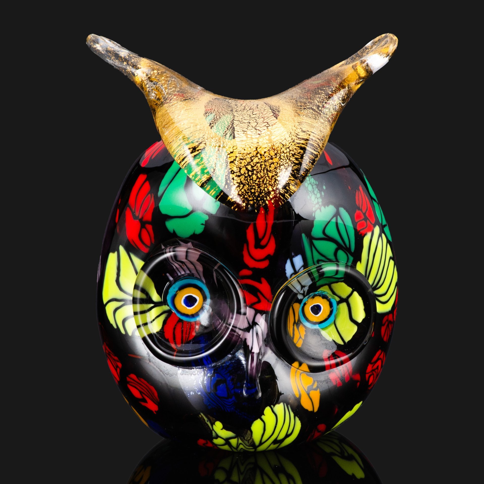 Статуэтка (пресс-папье) "Сова", Campanella L., стекло, миллефиори, Gold Leaf (декоративная техника с добавлением золотого листа), Муранское стекло, Муранское стекло