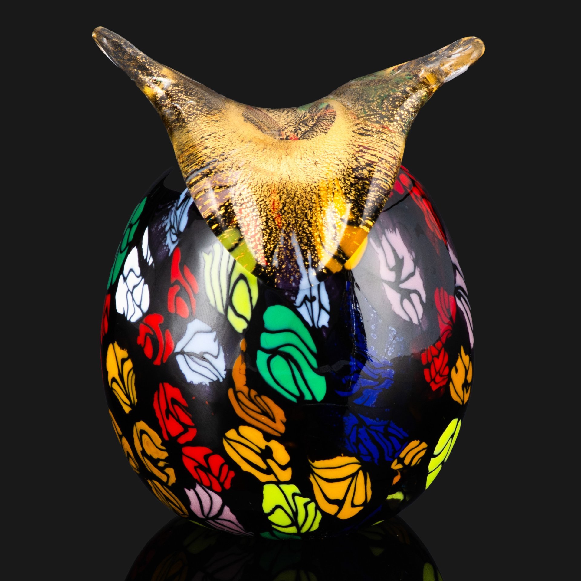 Статуэтка (пресс-папье) "Сова", Campanella L., стекло, миллефиори, Gold Leaf (декоративная техника с добавлением золотого листа), Муранское стекло, Муранское стекло