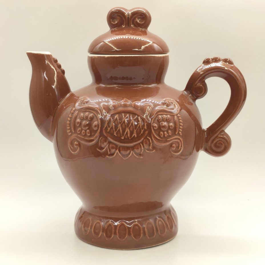 Доливной чайник с монохромным абстрактным декором, керамика, глазурь, СССР, 1970-1990 гг.