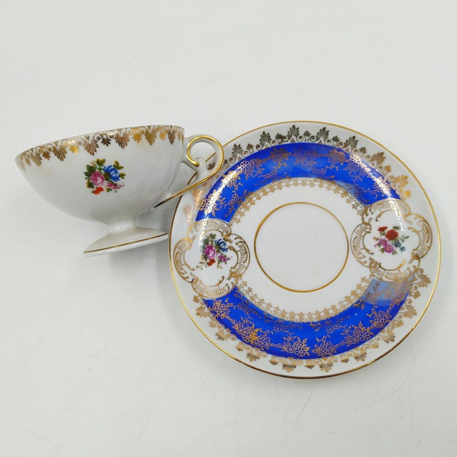 Пара кофейная "Мадонна" в бело-синей гамме, фарфор, крытье, деколь, золочение, Oscar Schlegelmilch, Германия, 1960-1972 гг.