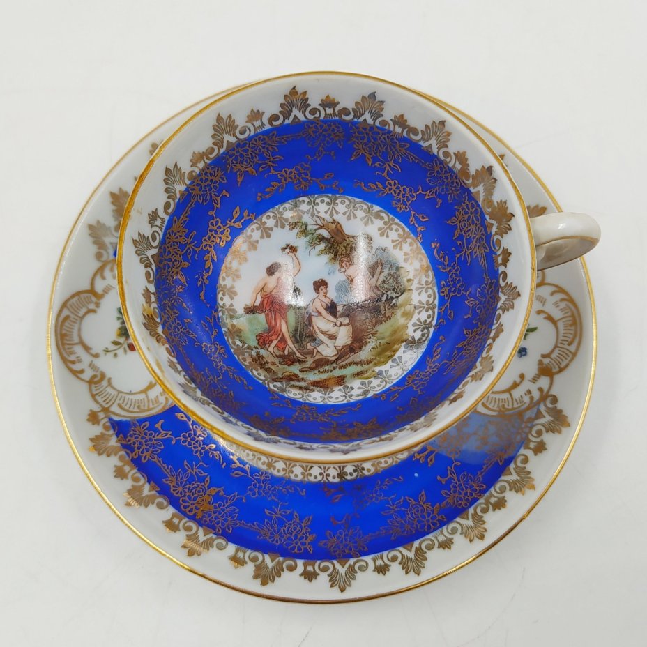 Пара кофейная "Мадонна" в бело-синей гамме, фарфор, крытье, деколь, золочение, Oscar Schlegelmilch, Германия, 1960-1972 гг.