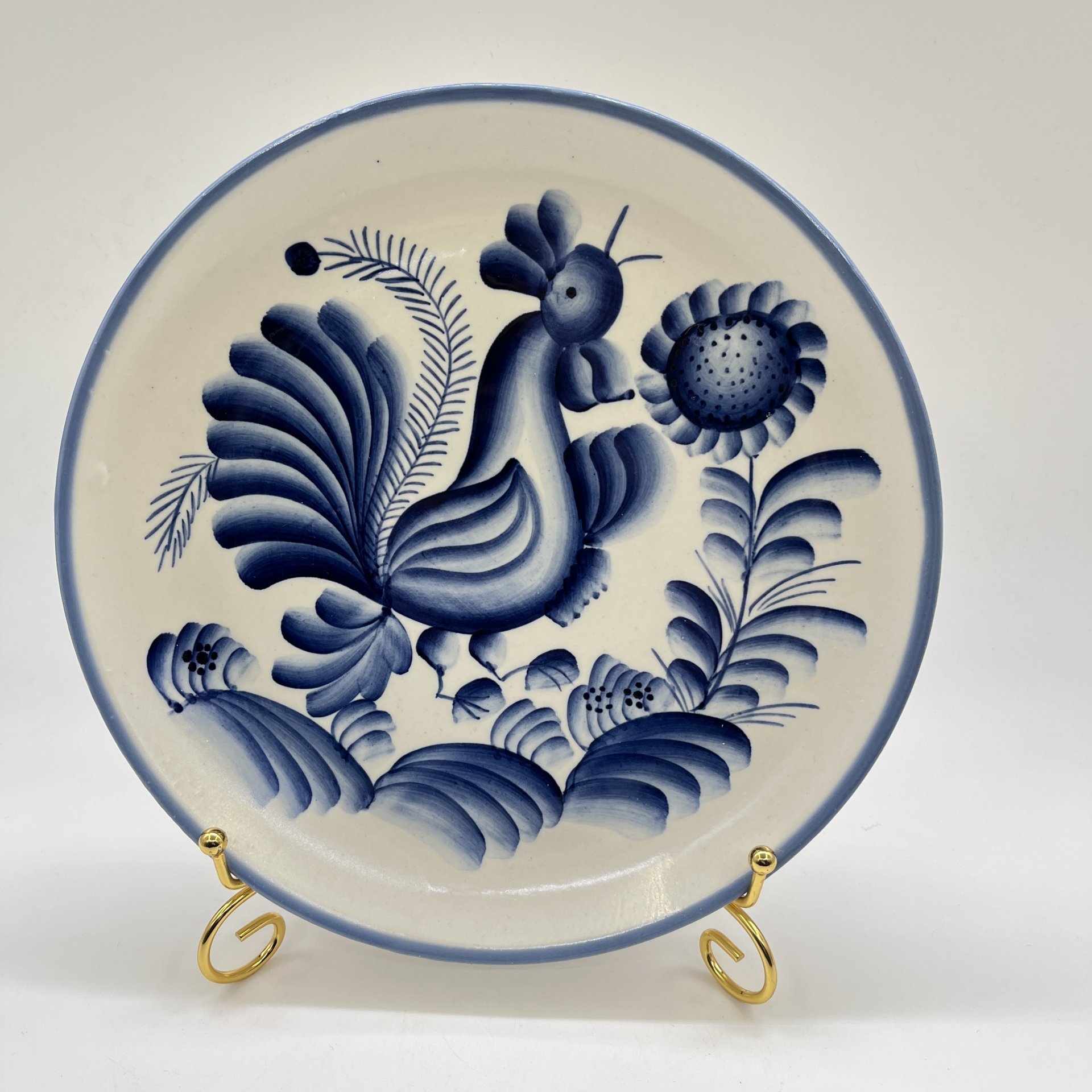 Тарелка настенная "Петушок", Гжель, фарфор, роспись, СССР, 1970-1990 гг.