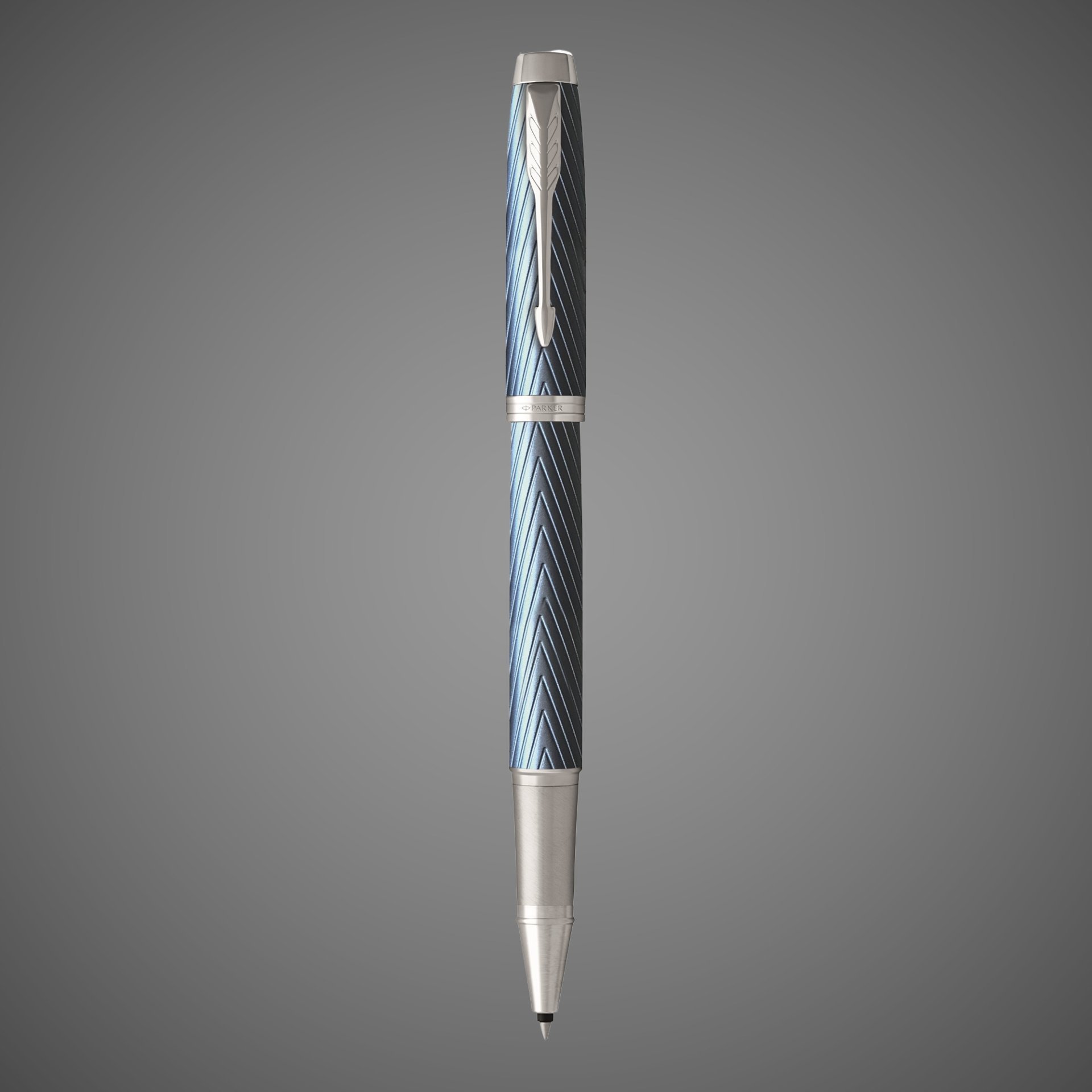 Ручка роллер Parker IM Premium T318 Blue Grey CT, стержень: F, цвет чернил: black, в подарочной упаковке., Лаки и смолы: лак, латунь, нержавеющая сталь, хром