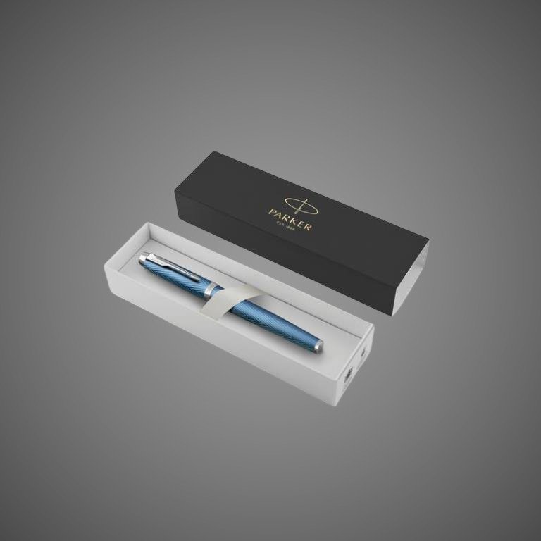 Ручка роллер Parker IM Premium T318 Blue Grey CT, стержень: F, цвет чернил: black, в подарочной упаковке., Лаки и смолы: лак, латунь, нержавеющая сталь, хром