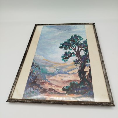 Этюд "Летний пейзаж", бумага, гуашь, металл, стекло, СССР, 1970-1990 гг.