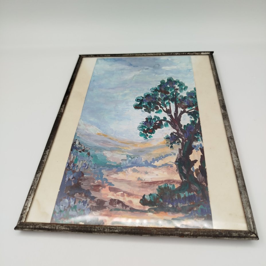 Этюд "Летний пейзаж", бумага, гуашь, металл, стекло, СССР, 1970-1990 гг.