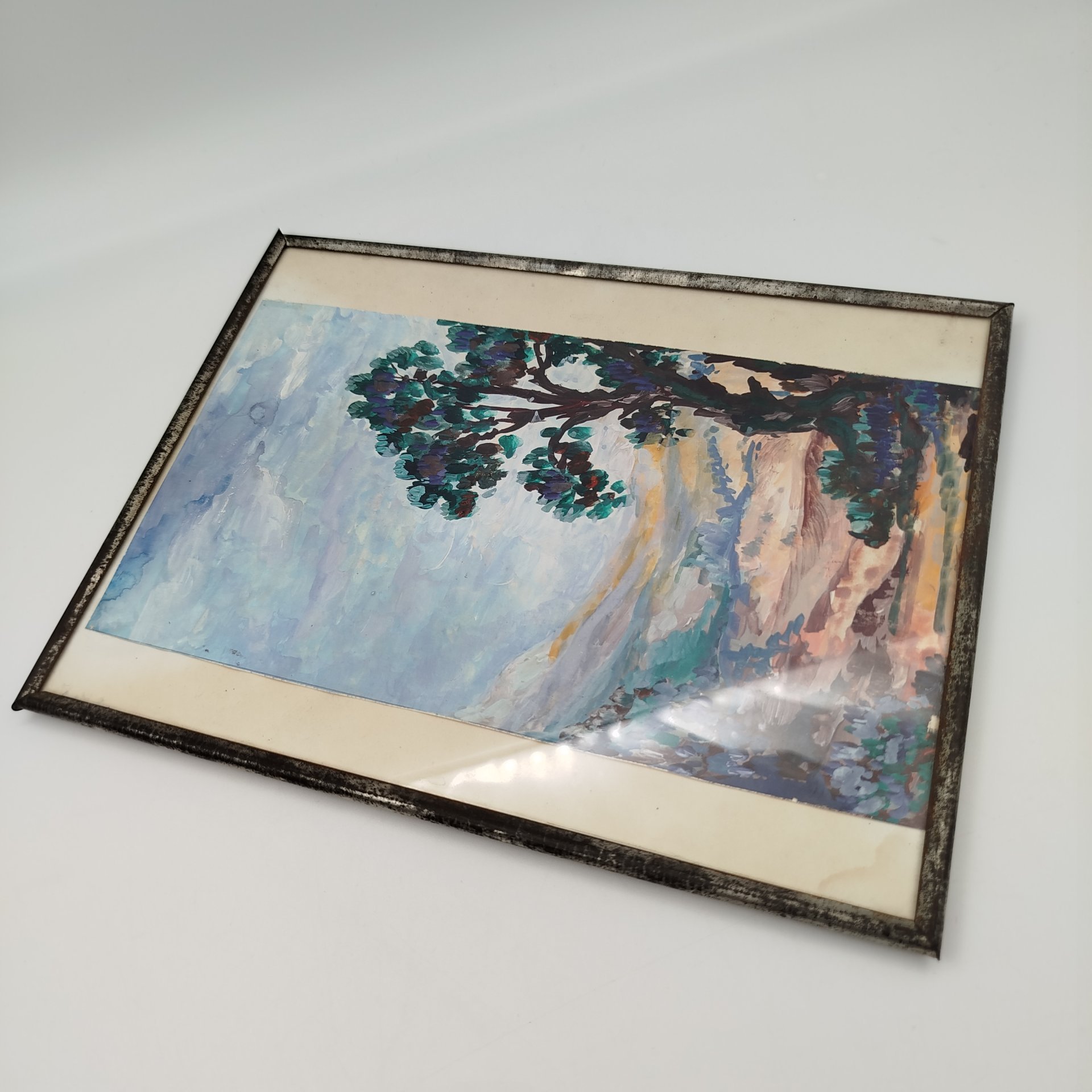 Этюд "Летний пейзаж", бумага, гуашь, металл, стекло, СССР, 1970-1990 гг.