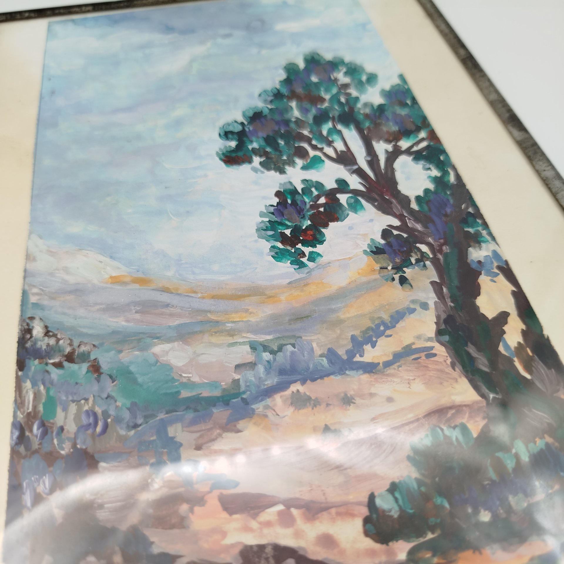 Этюд "Летний пейзаж", бумага, гуашь, металл, стекло, СССР, 1970-1990 гг.