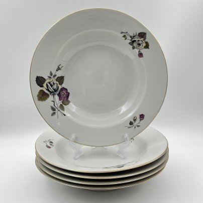 Набор суповых (глубоких) тарелок с цветочным декором на 5 персон, фарфор, деколь, золочение, Wloclawek (Влоцлавская фаянсовая фабрика), Польша, 1970-1990 гг.
