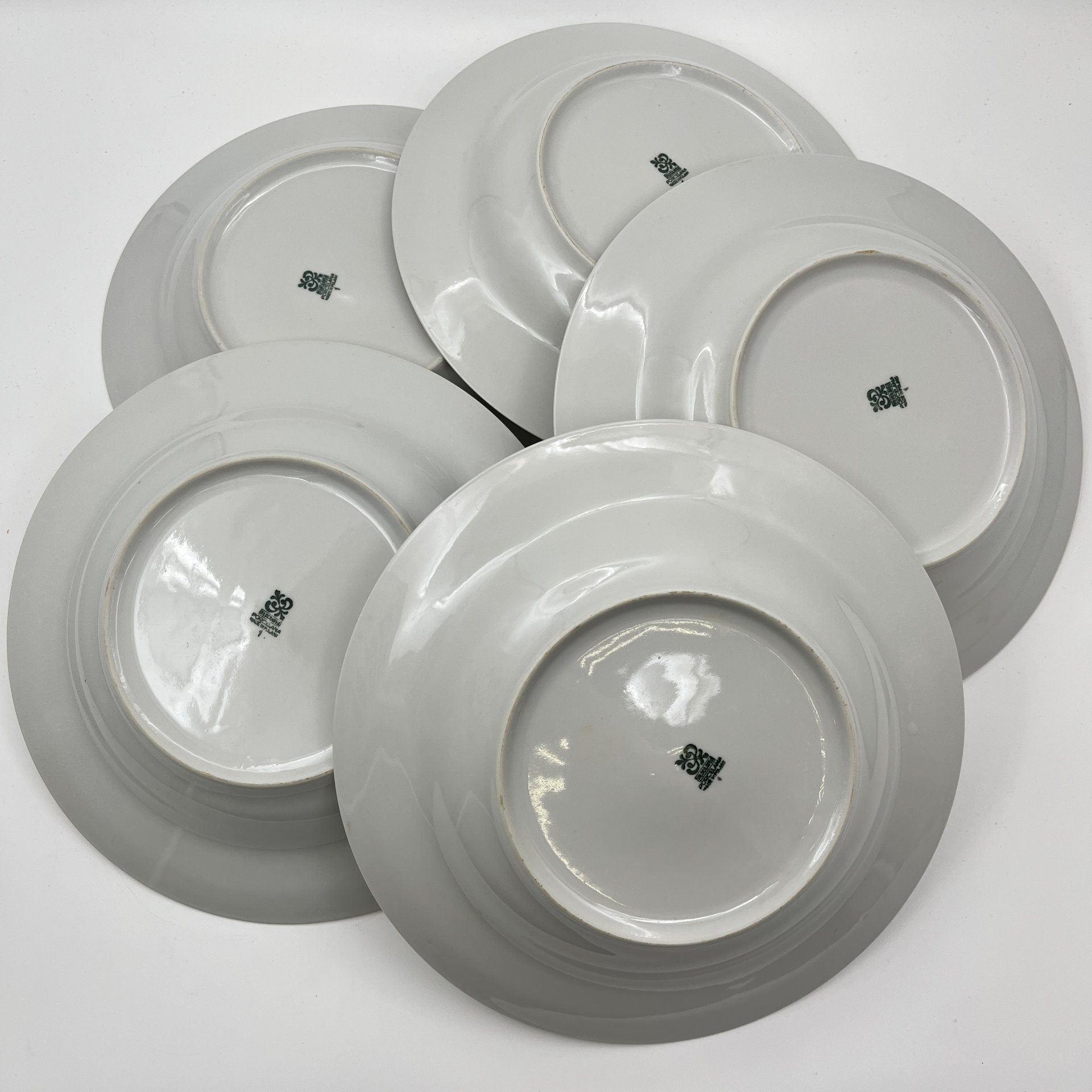 Набор суповых (глубоких) тарелок с цветочным декором на 5 персон, фарфор, деколь, золочение, Wloclawek (Влоцлавская фаянсовая фабрика), Польша, 1970-1990 гг.