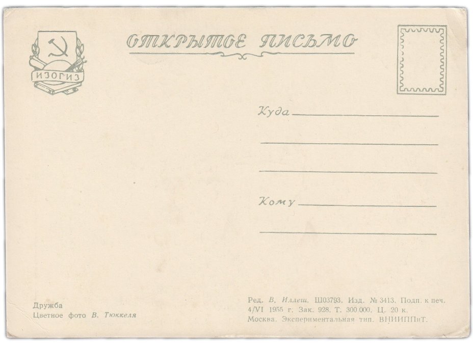 Открытка (открытое письмо) "Дружба" фото В. Тюккеля 1955