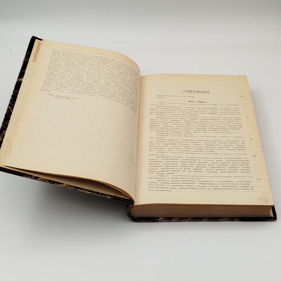 Чарльз Дарвин "Происхождение человека и половой подбор", 3-е издание, бумага, печать, полукожаный переплет, Издание В.И. Губинского, Российская империя, 1908 г.