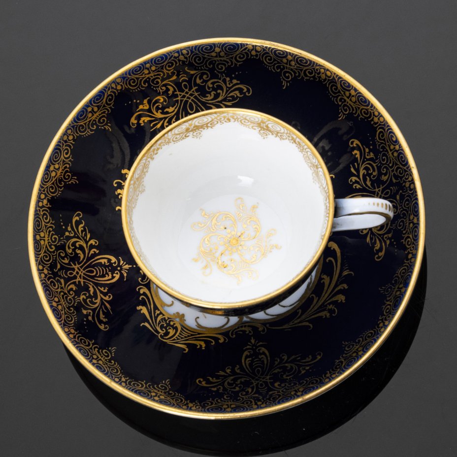 Кофейная пара с цветочным декором и кобальтовым крытьем, Meissen (Мейсенский фарфор)