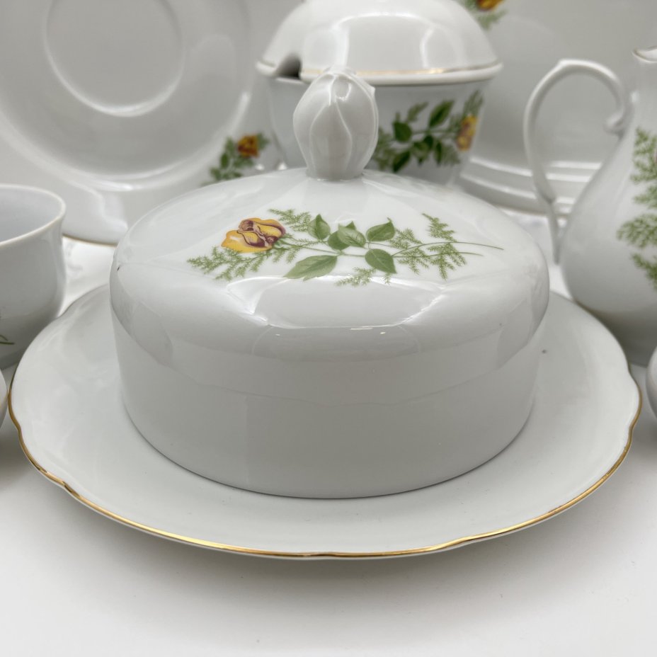 Набор сервировочный "Желтая роза" (8 предметов), фарфор, деколь, золочение, Kahla, ГДР, 1970-1980 гг.