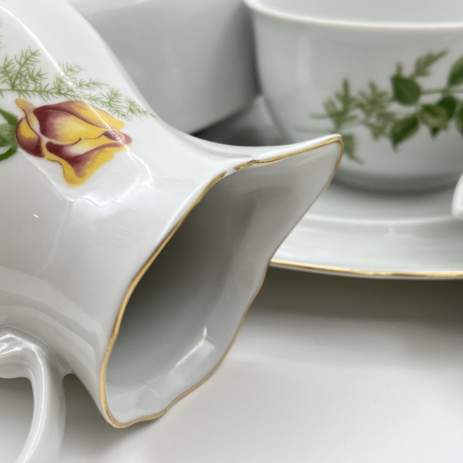 Набор сервировочный "Желтая роза" (8 предметов), фарфор, деколь, золочение, Kahla, ГДР, 1970-1980 гг.