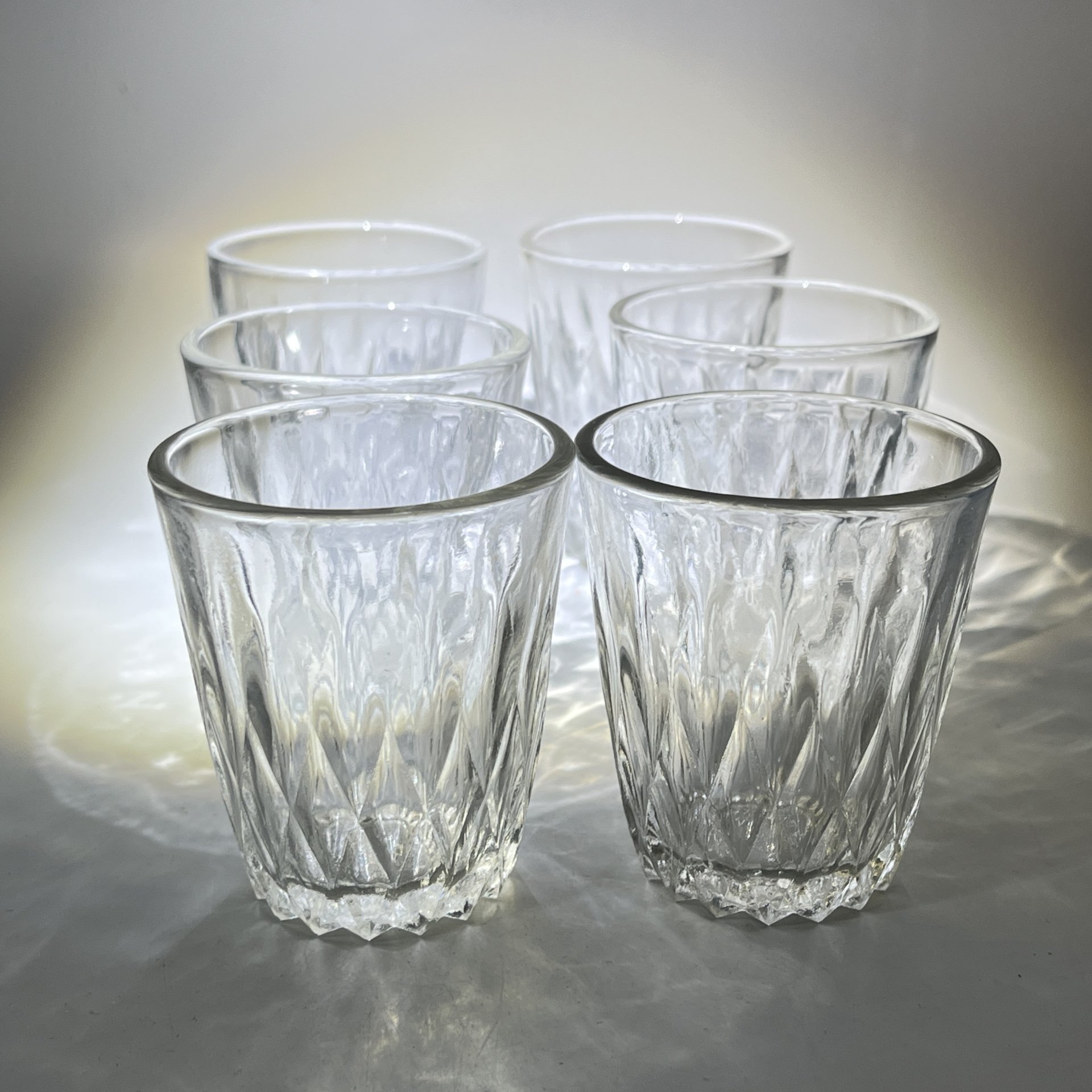 Набор из 6 стопок с рельефным декором, стекло, пресс, СССР, 1970-1990 гг.