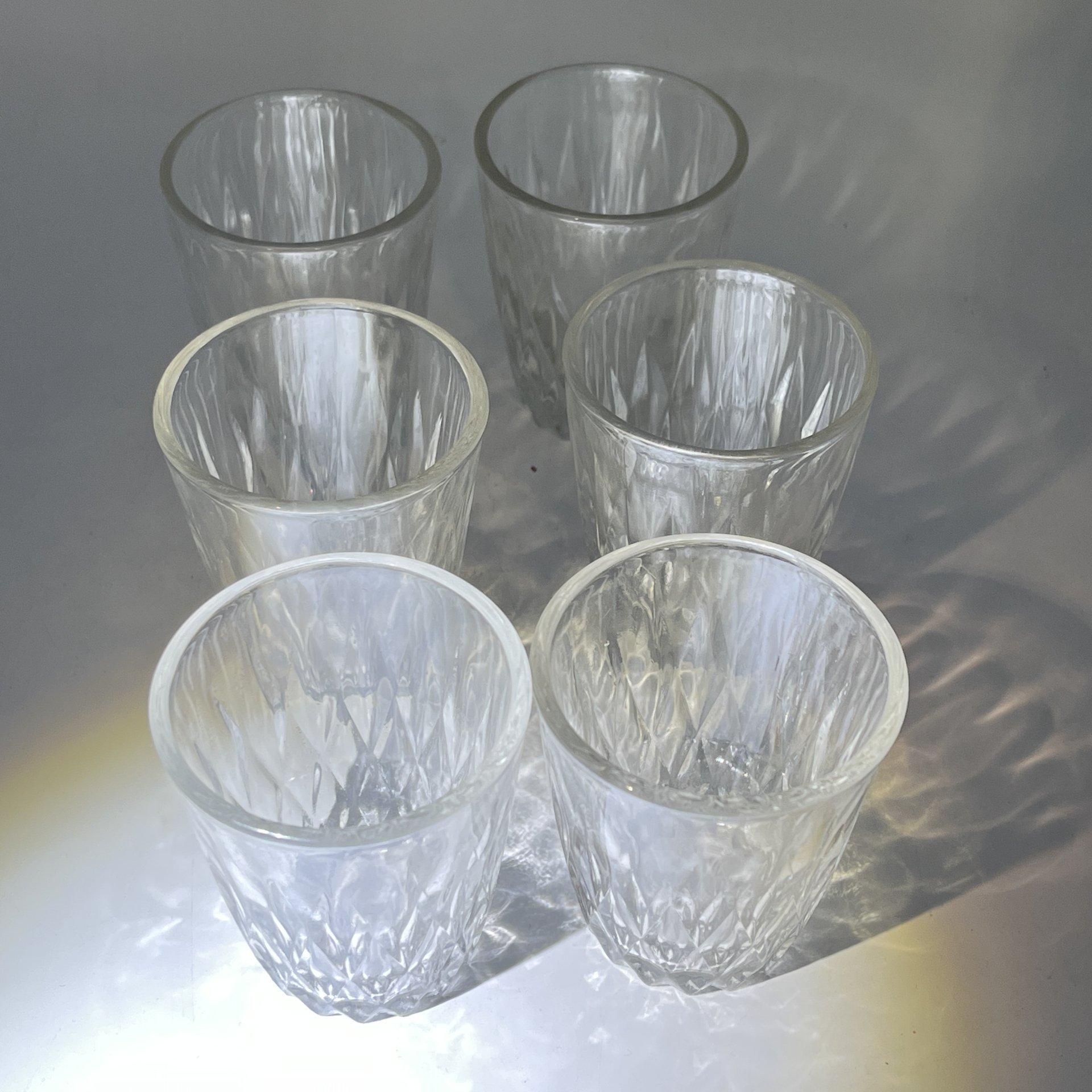 Набор из 6 стопок с рельефным декором, стекло, пресс, СССР, 1970-1990 гг.