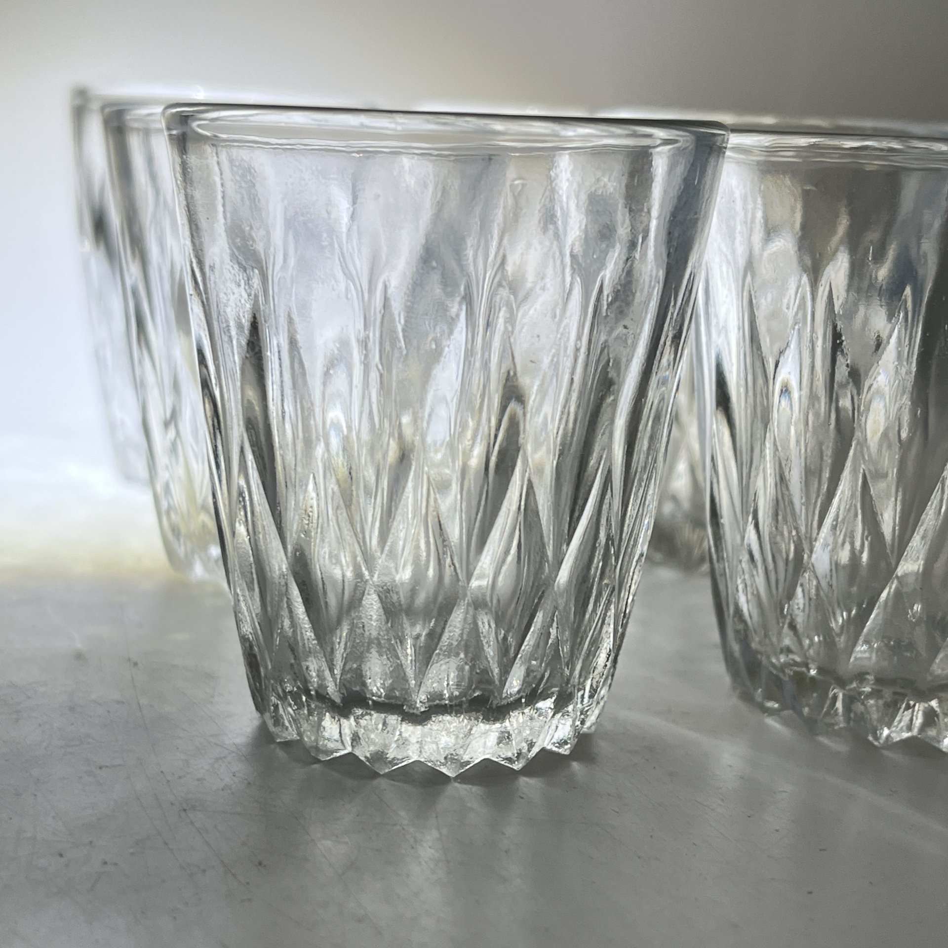 Набор из 6 стопок с рельефным декором, стекло, пресс, СССР, 1970-1990 гг.