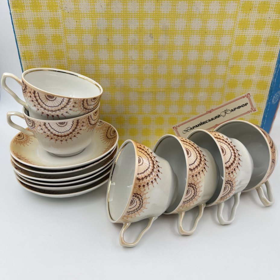 Набор из шести чайных пар "Золотой веер", в оригинальной коробке