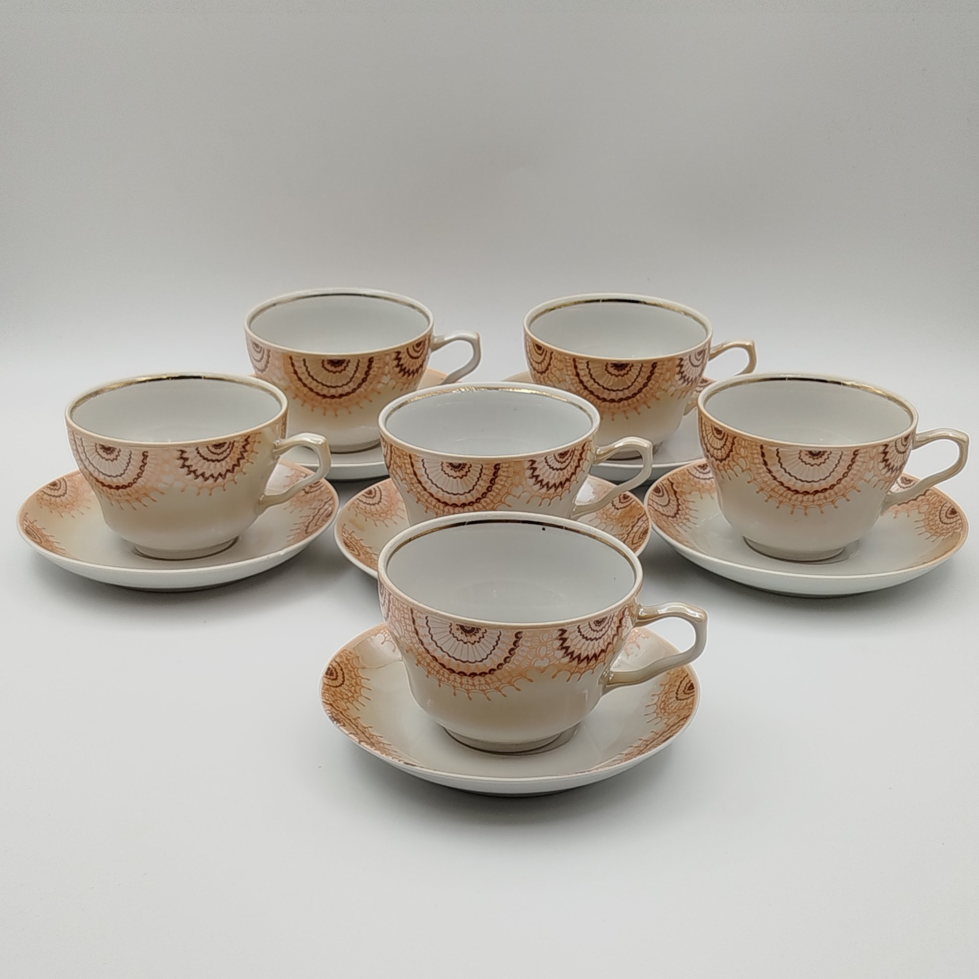 Набор из шести чайных пар "Золотой веер", в оригинальной коробке