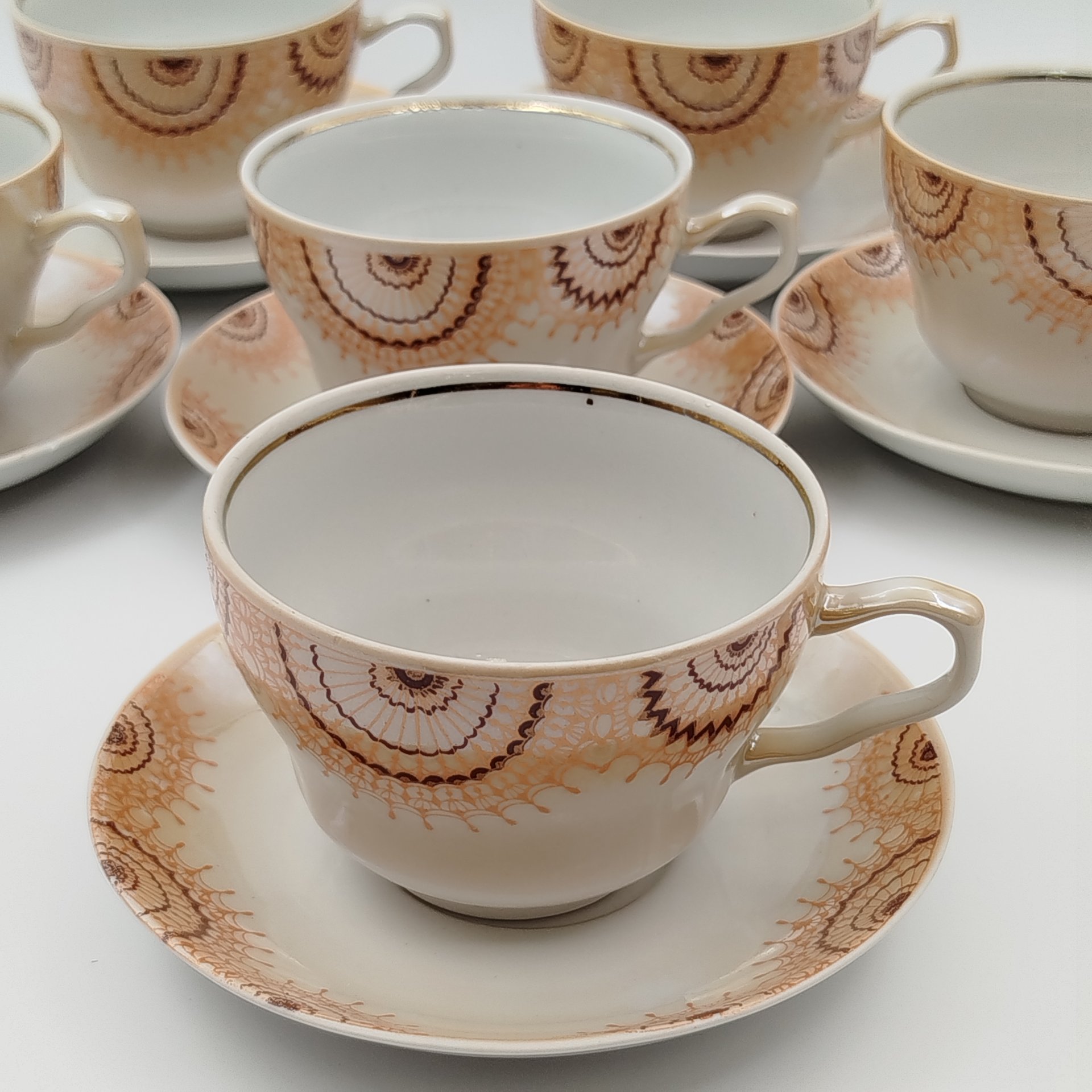 Набор из шести чайных пар "Золотой веер", в оригинальной коробке