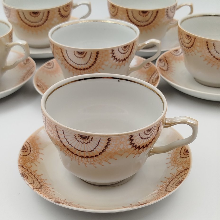 Набор из шести чайных пар "Золотой веер", в оригинальной коробке