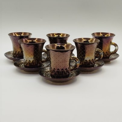 Набор из 6-ти кофейных пар с рельефным декором, стекло, пресс, Опытный стекольный завод, СССР, 1968-1999 гг.