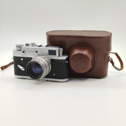 Фотоаппарат "Зоркий-4" с объективом "Юпитер-8", в оригинальном кофре, металл, пластик, стекло, кожа, Красногорский механический завод (КМЗ), СССР, 1956-1973 гг.