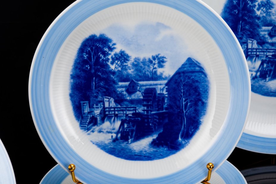 Набор посуды с декором в виде сельского пейзажа (10 предметов), фарфор, деколь, Colditz (Кольдиц), ГДР, 1960-1990 гг.