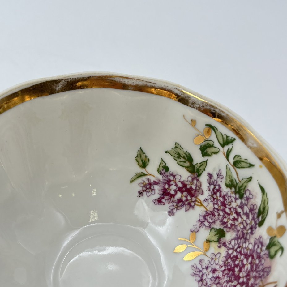 Пара чайная "Сирень" (в подборе), фарфор, деколь, золочение, Дулевский фарфоровый завод (Дулёво), СССР, 1964-1970 гг.