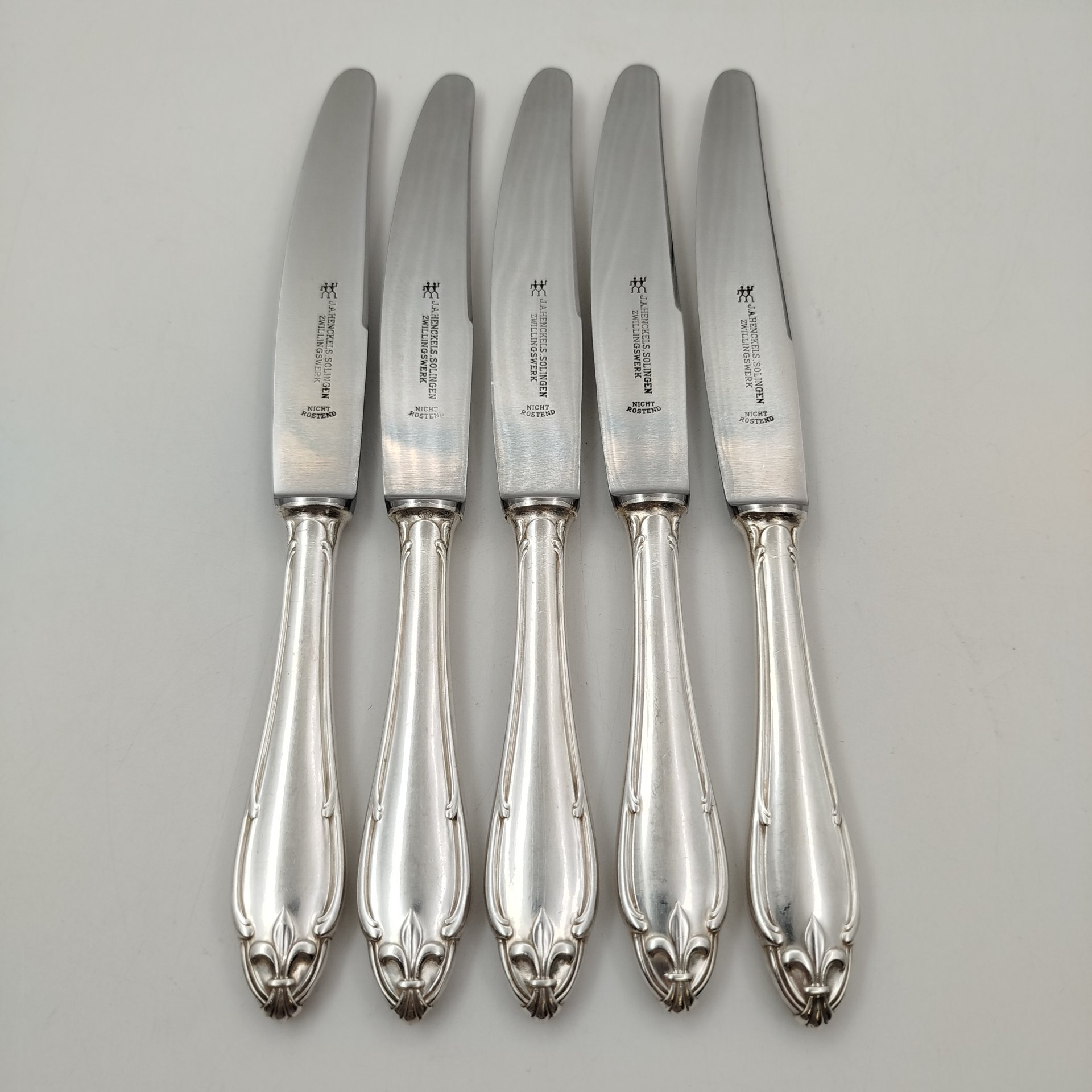 Набор столовых ножей на 5 персон, J. A. Henckels Solingen, металл, серебрение, Германия, 1900-1930 гг.