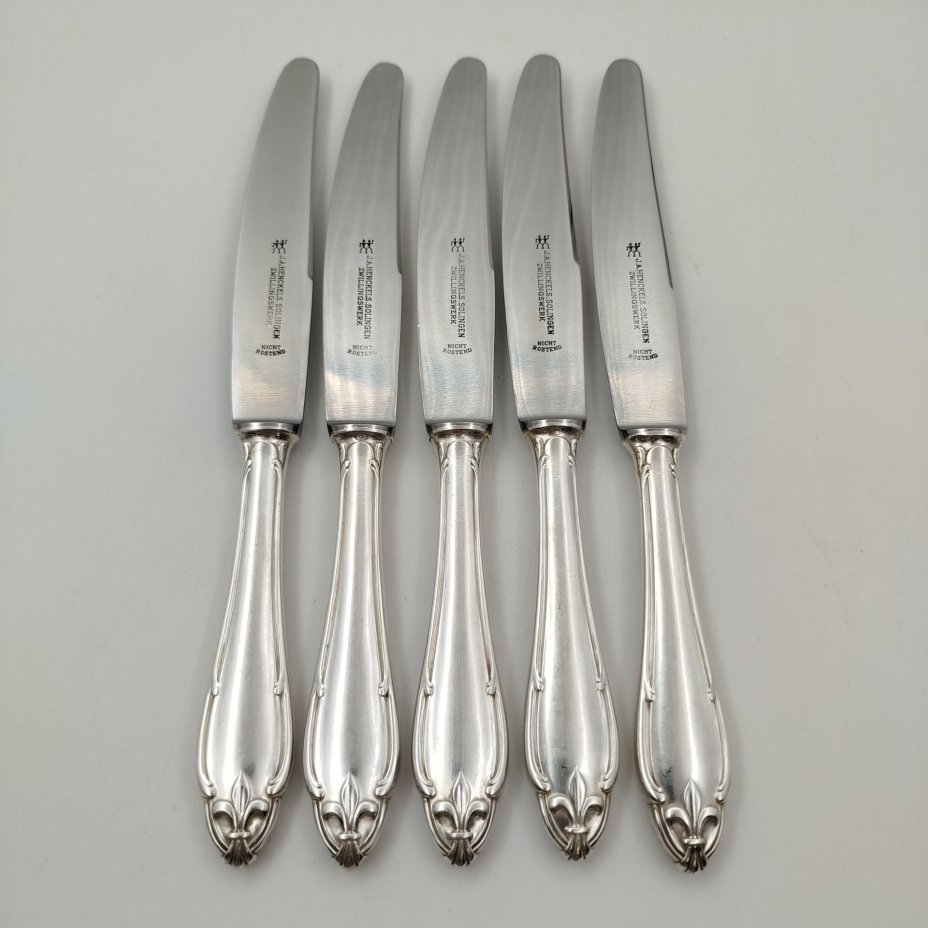 Набор столовых ножей на 5 персон, J. A. Henckels Solingen, металл, серебрение, Германия, 1900-1930 гг.